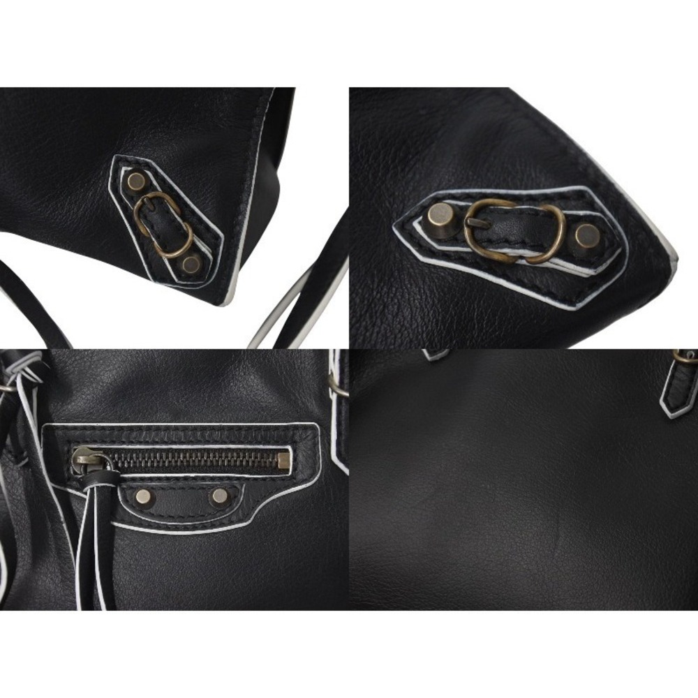 BALENCIAGA Paper Handbag Black White Leather Shoulder Strap - Picture 7 of 10